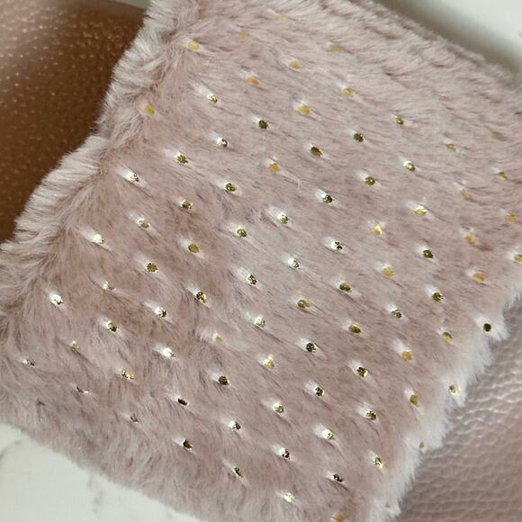 Bamboo Mauve Soft Fur Fuzzy Slides Metallic SZ 10 $20 - Picture 8 of 11